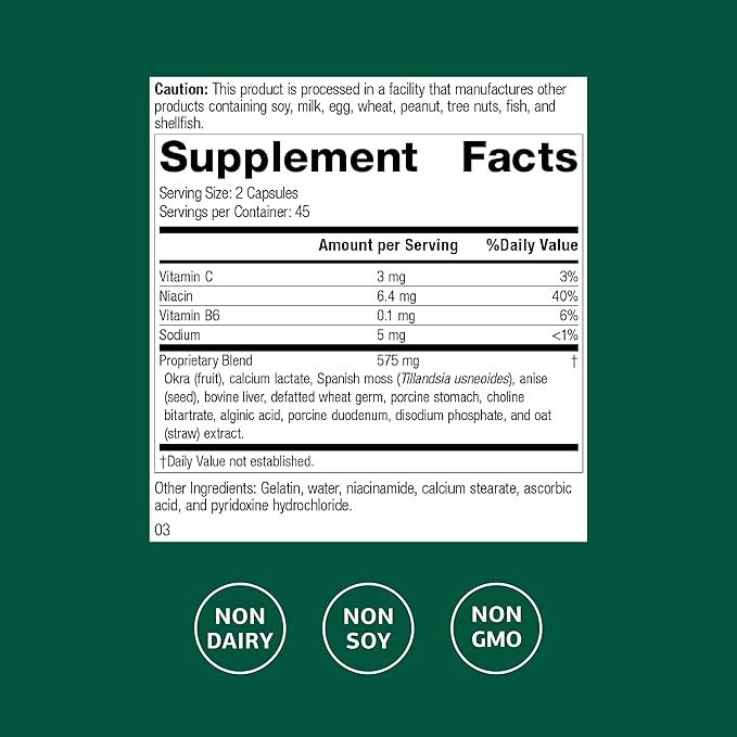 Standard Process Gastrex - Supplement for Digestion &amp GI Tract Support - Contains Niacin - Non-Dairy &amp Non-Soy - 90 Capsules (45 Servings)