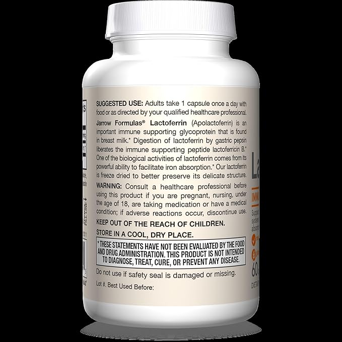 Jarrow Formulas Lactoferrin 250 mg - Immune-Supporting Glycoprotein - for Healthy Immune System Support &amp Iron Absorption - Freeze Dried - Gluten Free - Non-GMO - 60 Capsules (Servings) Pack of 1