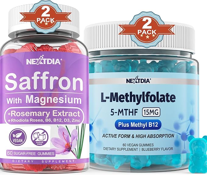 Magnesium Glycinate + L-MethylFolate 15mg &amp Methyl B12 Gummies 4 Pack