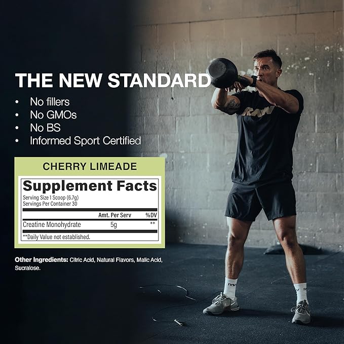 RAW Nutrition Creatine Monohydrate Powder Cherry Limeade (30 Servings) - Micronized Creatine Monohydrate Supplement for Workout Performance Build Muscle &amp Strength - Creatine Powder for Men &amp