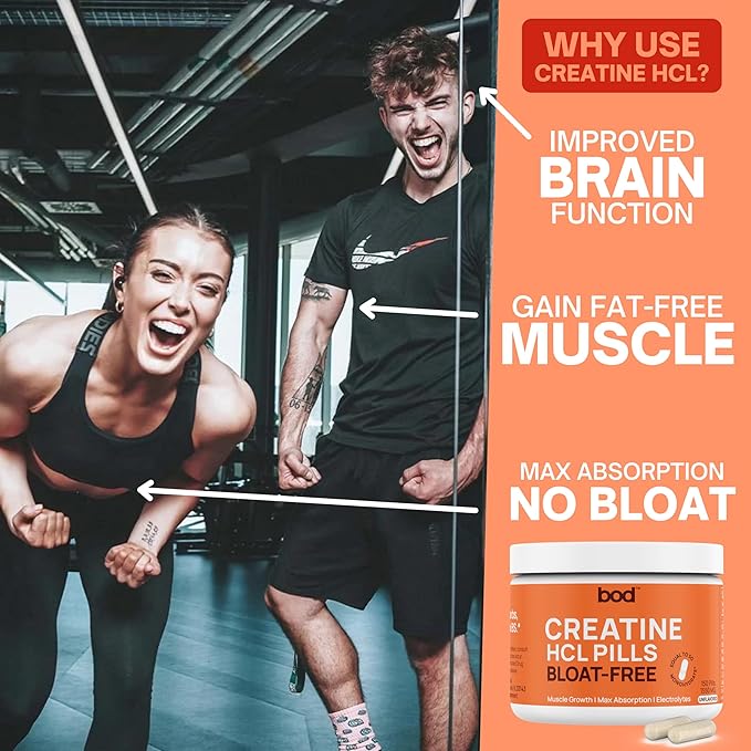 Bod Creatine HCL Capsules – 150 Pills | Creatine Hydrochloride Supplement for Men &amp Women | Easy-to-Swallow Alternative to Monohydrate Powder Unflavored &amp Keto-Friendly