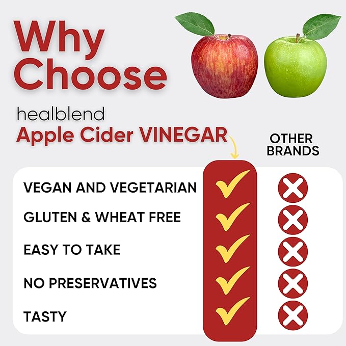 healblend Apple Cider Vinegar Gummy Vitamins 1000MG Per Serving - 180 Count- Vitamin B12 Pomegranate &amp Beet Juice Gelatin-Free Gluten-Free Vegan &amp Non-GMO (3 Pack)