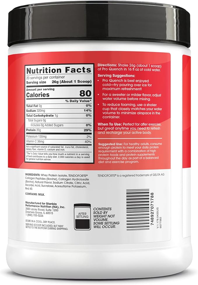 Optimum Nutrition Pro Quench 10g Clear Protein 10g Collagen peptides &amp Electrolyte Powder Drink Mix Strawberry 20 Servings 520 Grams (Packaging May Vary)