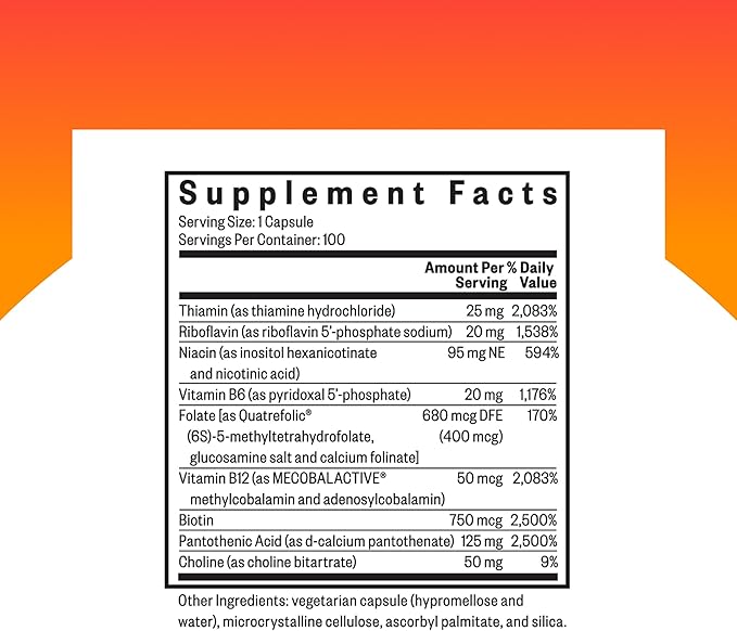 Seeking Health B Complex Plus - Vitamin B Complex Supplement with Choline &amp Riboflavin - Supports Brain Health Digestion &amp Energy - 100 Capsules