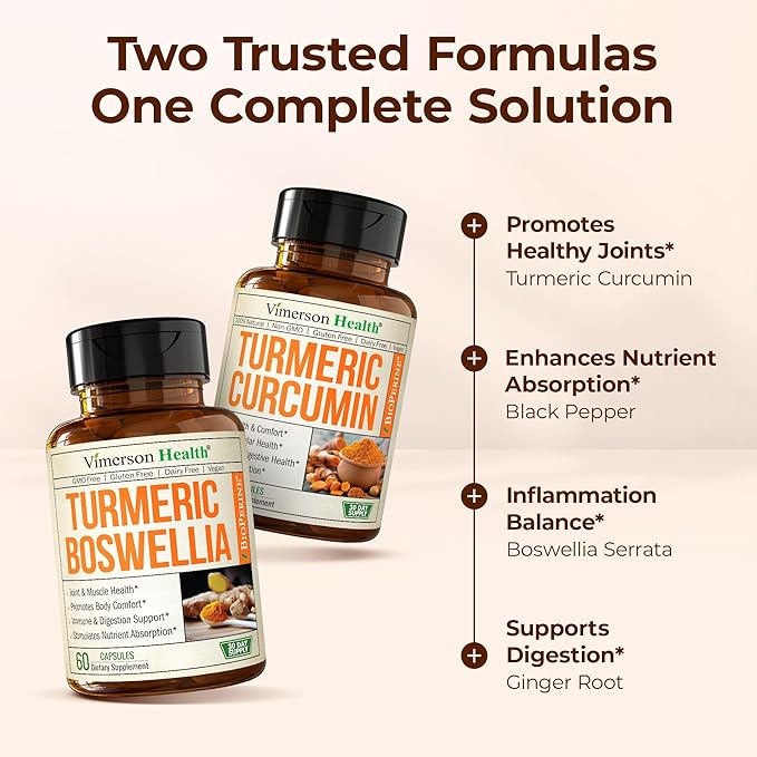 Turmeric Boswellia + Turmeric Curcumin Supplement with Black Pepper Extract Bundle – 95% Curcuminoids for Joint &amp Digestive Health - Joint Support Supplement – with Ginger Root Organic Tumeric Po