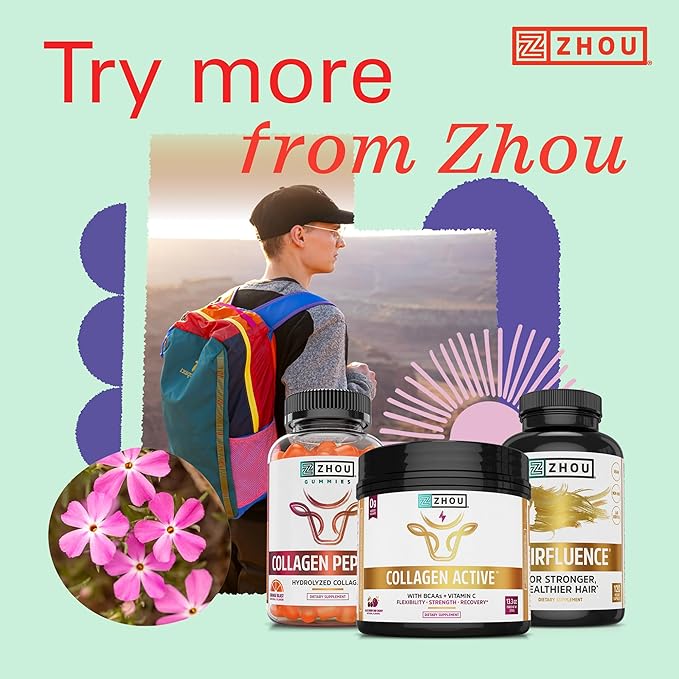 Zhou Hairfluence - Vegan Biotin Supplement for Hair Growth for Men &amp Women Supports Stronger Healthier Hair Nails &amp Glowing Skin with Lustriva &amp B Vitamin Complex - 120 Veggie Capsules