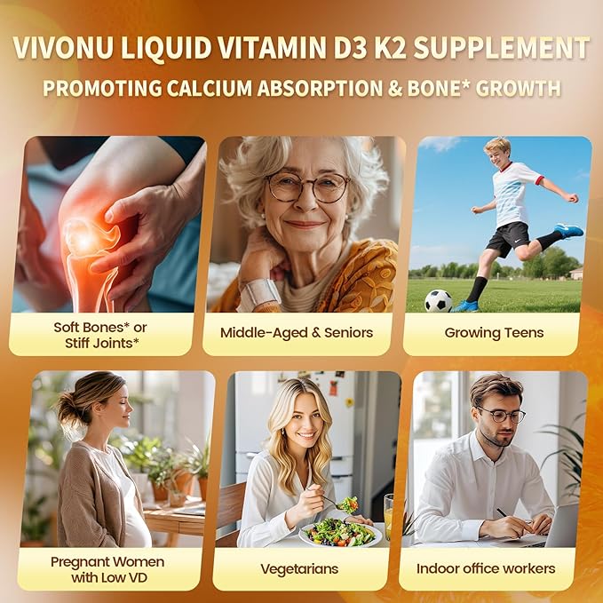 VivoNu 4 Bottles Vitamin D3 K2 Drops D3 20000 IU &amp K2 as MK-7 400mcg with Magnesium Calcium Zinc &amp Omega 3 for Immune* Mood* Bone* Health Orange Flavor Vitamin D Liquid Drops Supplements