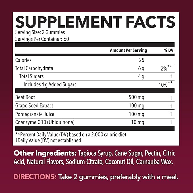 Beet Root Gummies with COQ10 &amp Pomegranate - Nitric Oxide Supplement for Men and Women - Beetroot for Endurance Performance Recovery - Vegan Non-GMO Gluten Free - Mixed Berry Flavor 120 Count