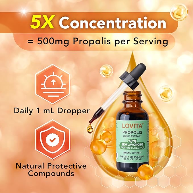LOVITA 11-Piece Value Bundle - 6 Propolis Liquid &amp 5 Immune 8-in-1 Capsules Vegan Vitamins &amp Propolis Extract