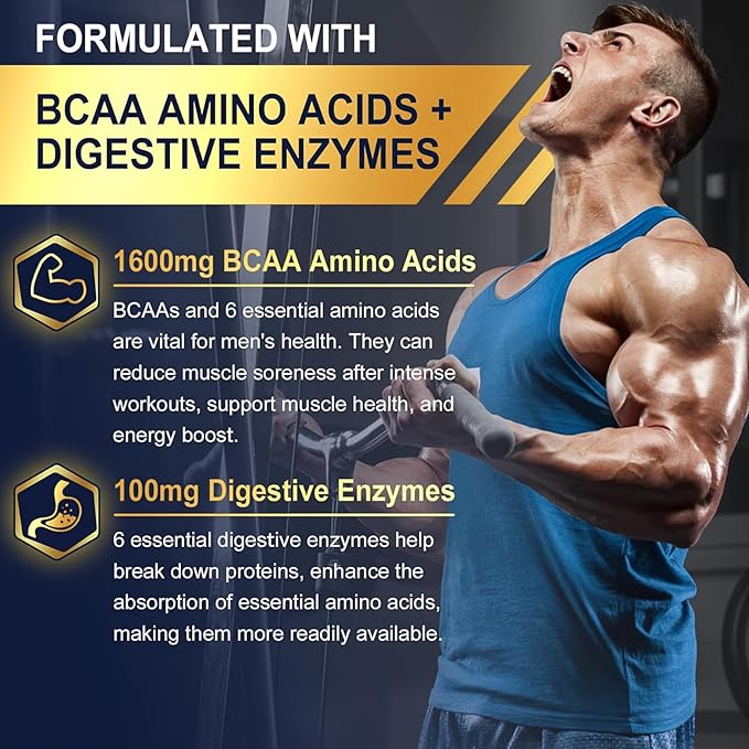 2 Pack Methylated Multivitamin for Men Gummies BCAA Amino Acids Zinc Biotin Vitamin A C E D3 K2 B Complex Calcium Magnesium Lycopene Digestive Enzymes - Energy Muscle Immune - Sugar Free Vegan