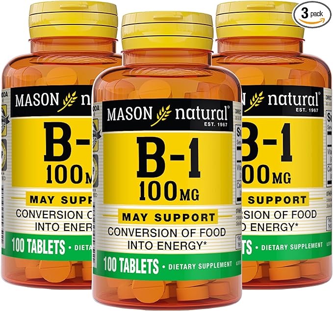 Mason Natural Vitamin B1 (Thiamin) 100 mg Healthy Conversion of Food into Energy Supports Nerve and Immune Health 100 Tablets (Pack of 3)