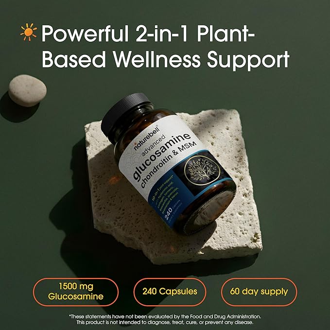 NatureBell Advanced Glucosamine Chondroitin &amp MSM - 240 Capsules - 10-in-1 Joint Support Complex* - Includes Hyaluronic Acid Turmeric Glucosamine Collagen &amp More