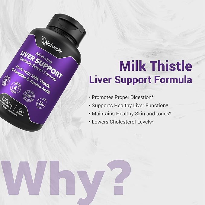 Naturalis Silymarin Milk Thistle 1300mg Enhanced with B Complex &amp Amino Acids | 13-in-1 Liver Cleanse Detox &amp Repair | 60 Liver Essential Softgels