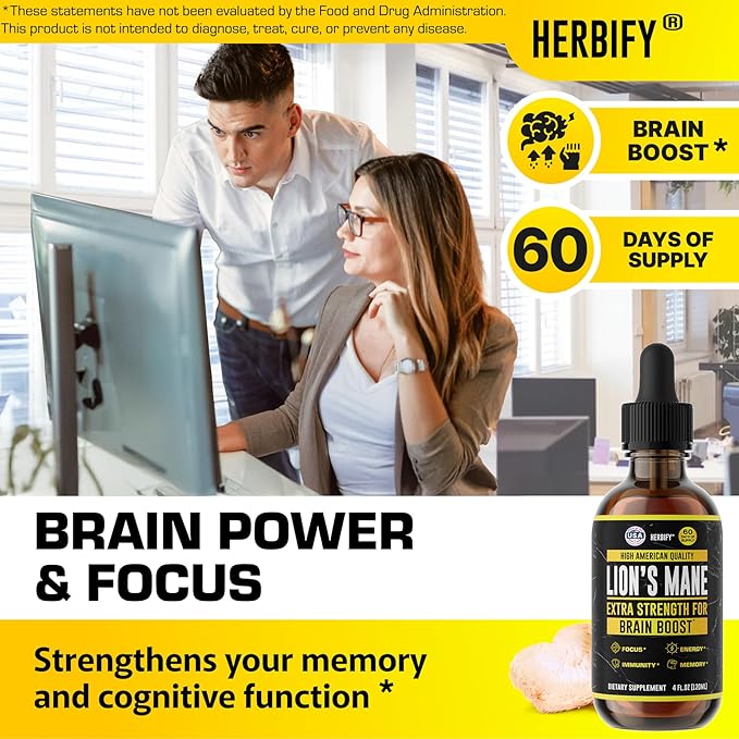 HERBIFY Bundle - Lions Mane Drops &amp K2 and D3 Drops - Brain Support &amp Bone Strength
