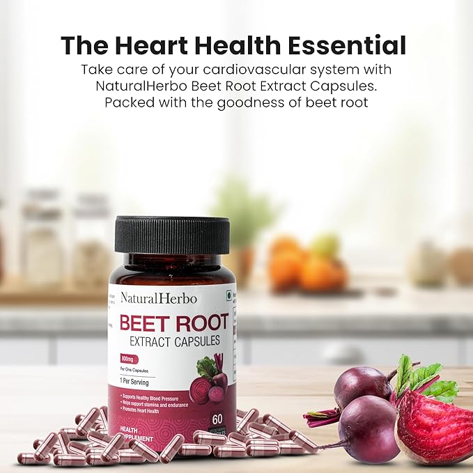 Beetroot Capsules 800mg Tablets | Heart Health Blood Pressure Support Supplement for Natural Energy &amp Antioxidant Boost Extract Supplement | Ayurveda Suggested (60 Vegan Capsules)