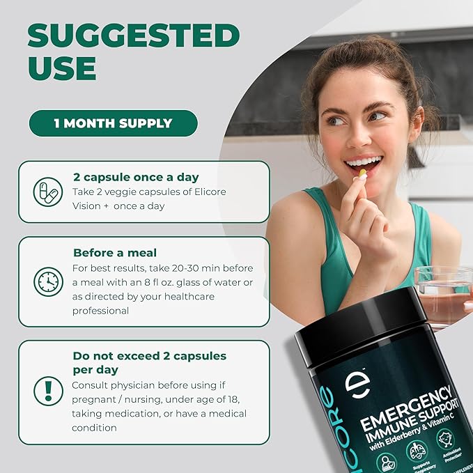 Premium Emergency Immune Support Supplement – Immune Booster for Adults – Vitamin C E B6 Zinc Elderberry Echinacea Garlic &amp Turmeric – Gluten Free Vegan Friendly – 60 Capsules