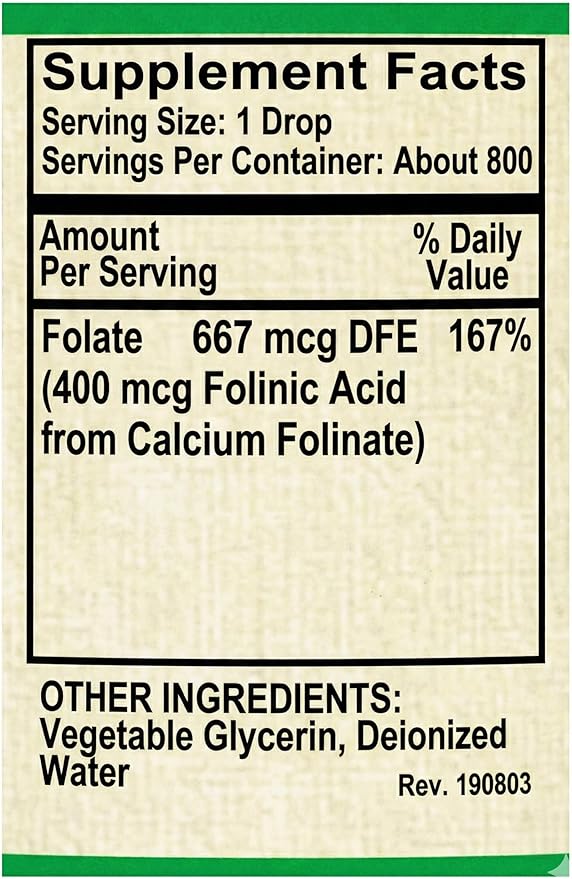 Folate Iiquid [ 667 mcg DFE 400 mcg of Folinic Acid ] 800 Servings