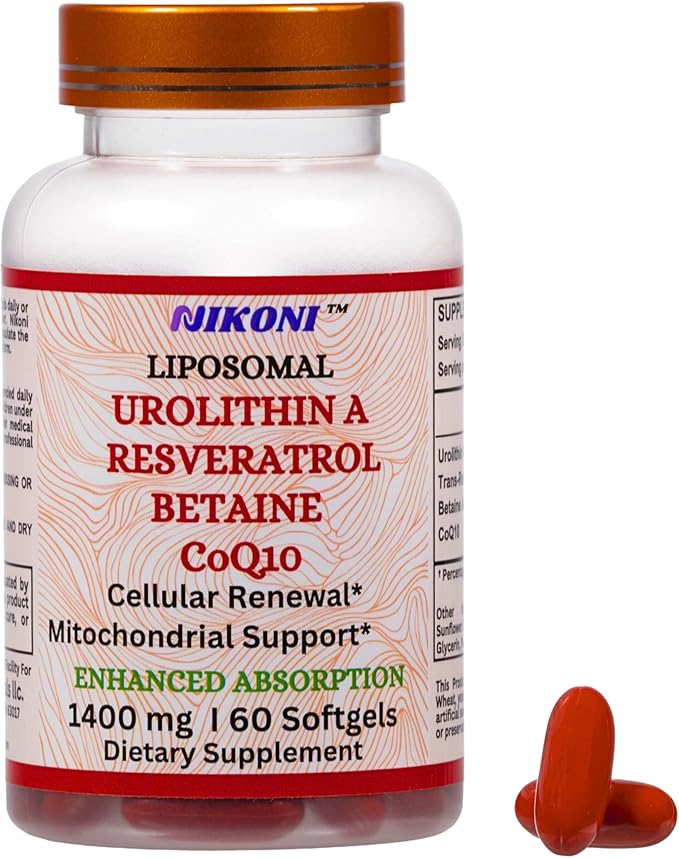 Nikoni Liposomal Urolithin-A Supplement 1400mg Supports Healthy Aging Cellular Renewal &amp Muscle Health- 60 Softgels