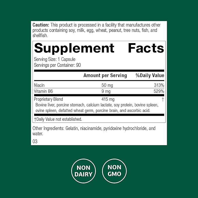 Standard Process Niacinamide B6 - Supports Energy Metabolism &amp Nervous System Health - Aids Blood Flow &amp Digestive Health with Niacin &amp Vitamin B6 - Non-Dairy - 90 Capsules