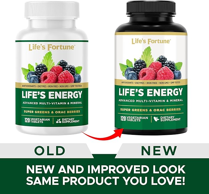 Life's Energy Advanced Daily Multivitamin for Men &amp Women Energy &amp Immune Support Supplement with Super Greens - Antioxidants &amp Enzymes - Iron Free Vegetarian 120 Tablets by Life's Fort