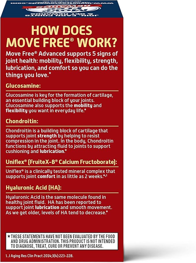 Move Free Triple Strength Glucosamine Chondroitin and Hyaluronic Acid Joint Supplement 80 Count