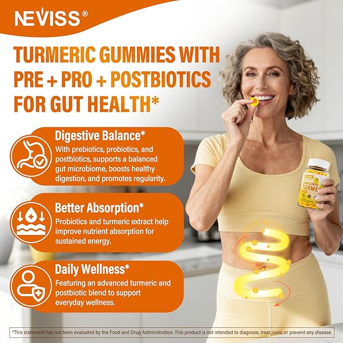 Sugar Free Turmeric Curcumin Filled Gummies 550mg for Adults Ginger &amp Black Pepper | 95% Curcuminoids w/Prebiotic Probiotic &amp Postbiotic Blend Support Immune &amp Digestive Health Vegan 6