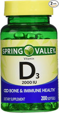 Spring Valley twin pack vitamin d3 2000I.U. Immune Health/Bone Health 200 so...