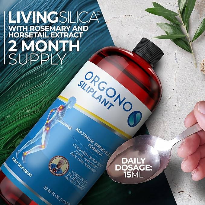 Living Silica ORGONO Siliplant | Vegan Collagen Booster | Supports Healthy Collagen and Elastin Production for Joint &amp Bone Support Glowing Skin Strong Hair &amp Nails. 66 Servings
