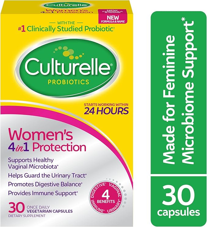 Culturelle 4-in-1 Probiotics for Women Daily Probiotic &amp Prebiotic Supplement to Support Vaginal Health Digestive Health Immune Health Occasional Diarrhea Gas &amp Bloating Relief Non-GMO