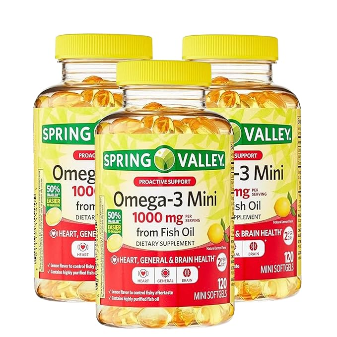 Omega-3 Mini Fish Oil – 120 Mini Softgels Easy-to-Swallow Omega 3 Fatty Acid Supplements with EPA &amp DHA Burpless Fish Oil Omega 3 Lemon Flavor Omega 3 Supplement for Women &amp Men (Pack of 3)
