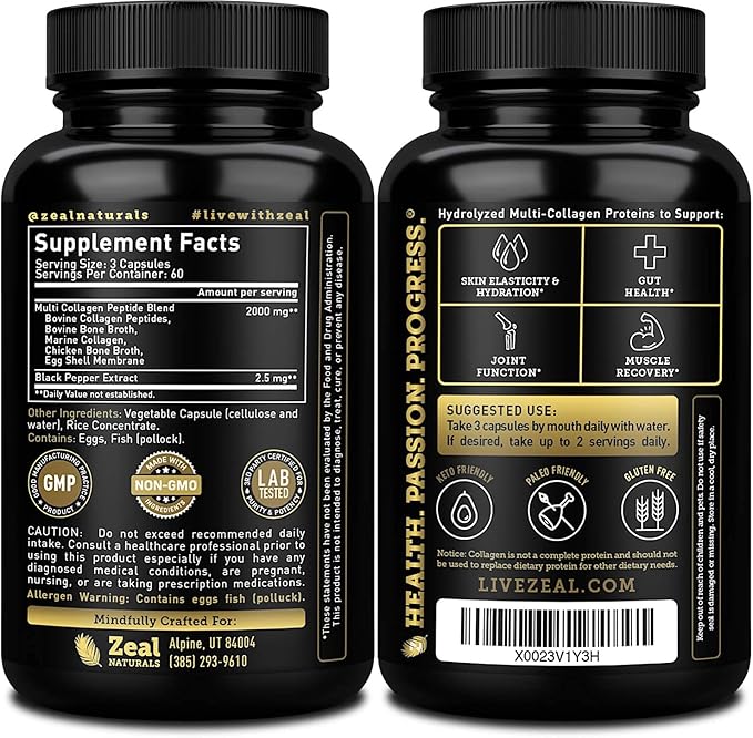 Multi Collagen Peptides Pills (Types ⅠⅡⅢⅤⅩ) Grass Fed Collagen Pills (180 Capsules) - Hydrolysate Collagen Protein Blend for Hair Skin Nails and Joint Support - Collagen Pills for Women