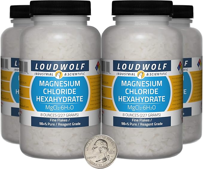 Magnesium Chloride Hexahydrate / 2 Pounds / 4 Bottles / 98+% Pure Reagent Grade/Fine Flakes