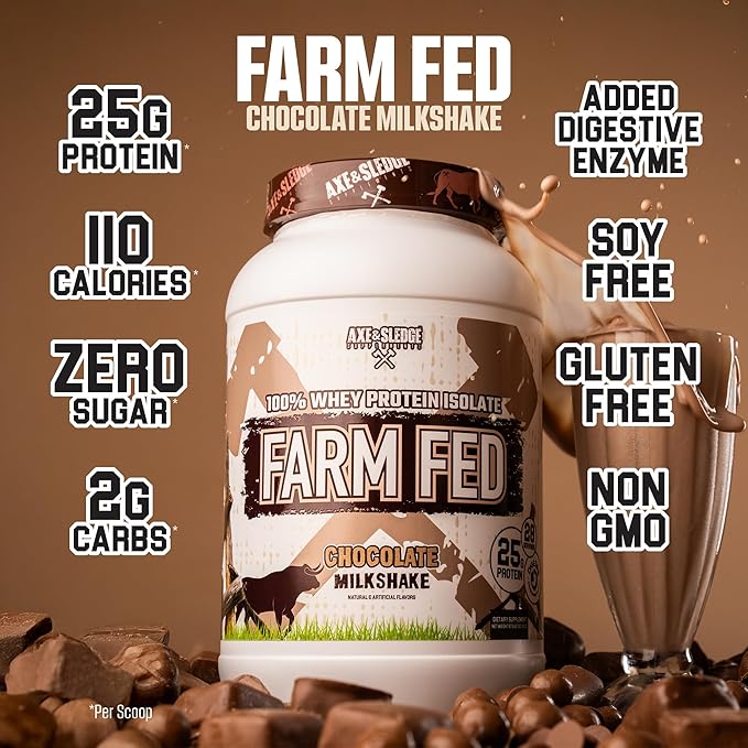 Axe &amp Sledge Farm Fed 100% Whey Protein Isolate | 25g Protein | Low Carb Low Sugar Gluten Free | Protein Powder for Men and Women | Keto | Made in The USA | 28 Servings Chocolate Milkshake