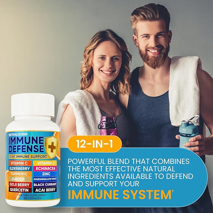 12 in 1 Immune Defense Vitamins - Immune Support Supplement w/VIT D3 Vitamin С Zinс Echinacea Elderberry Ginger &ampMore - Natural Immunity System Booster - Immune &amp Muscle Health 120cs
