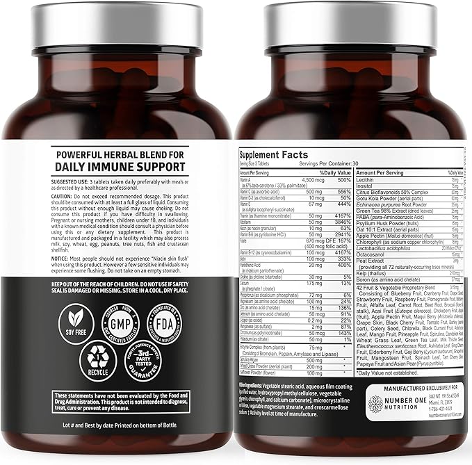 Number One Nutrition N1N Premium Super Fruits &amp Veggies Supplement [40 Whole Foods] and Vegan Multivitamin [86 Ingredients Plant-Based] 2 Pack Bundle