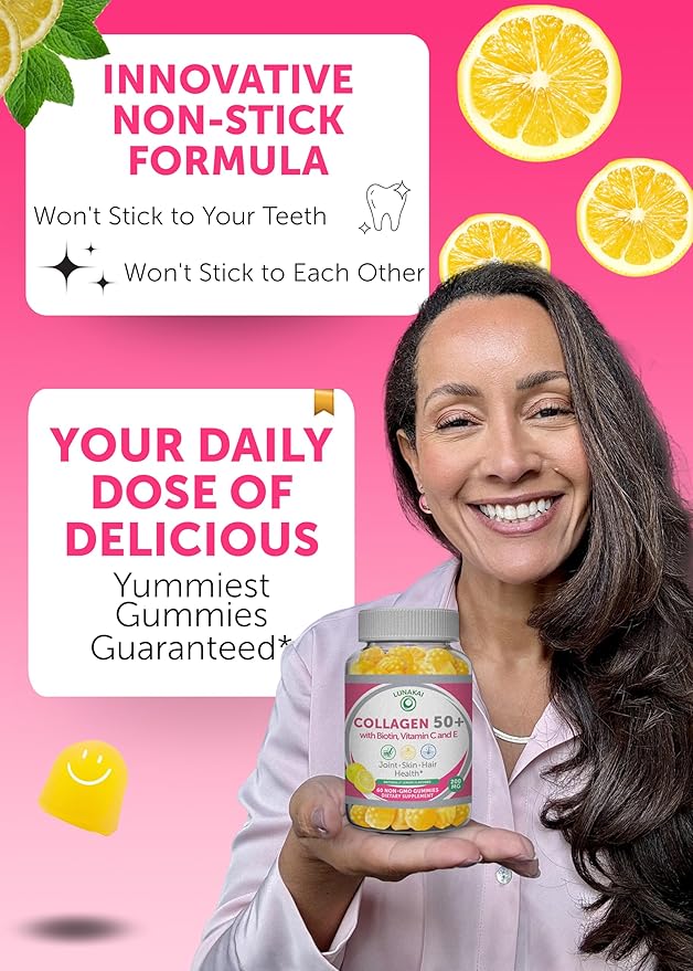 Lunakai USA Made Collagen &amp B12 Gummies Bundle for Adults 50+ Supports Skin Hair Joint Health &amp Energy Non-GMO Delicious Lemon &amp Orange Flavors 60ct Each