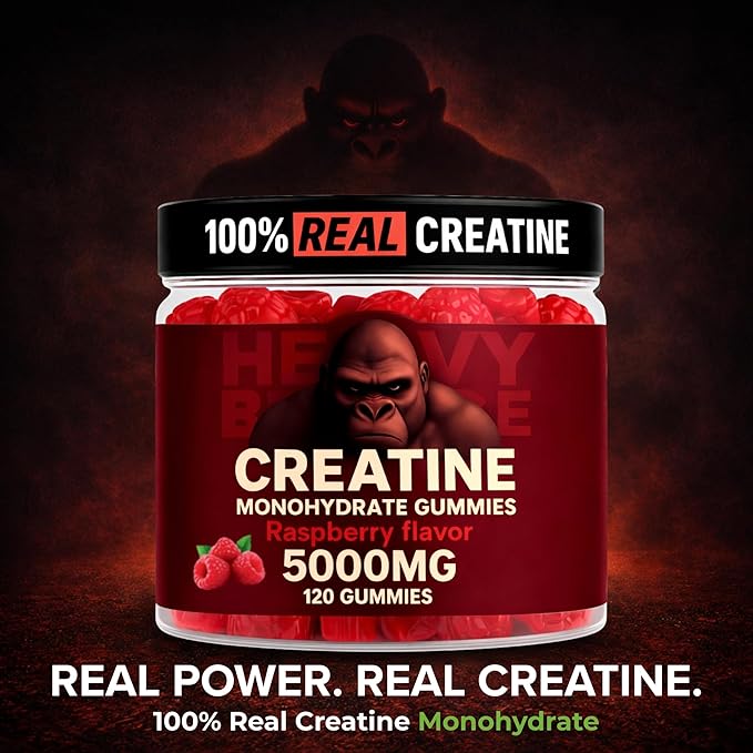 Creatine Monohydrate Gummies 5g Sugar Free Creatine with Vitamin B12 and L-Taurine | Muscle Growth for Men and Women | Low Calorie Formula 120 Gummies for 30 Servings Raspberry