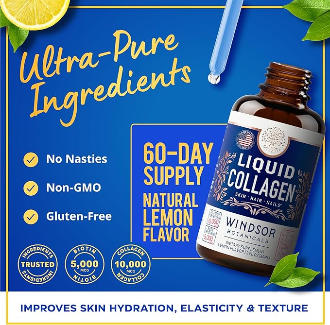 WINDSOR BOTANICALS Vitamin B12 Liquid and Liquid Collagen with Biotin - Energy and Wellness Bundle