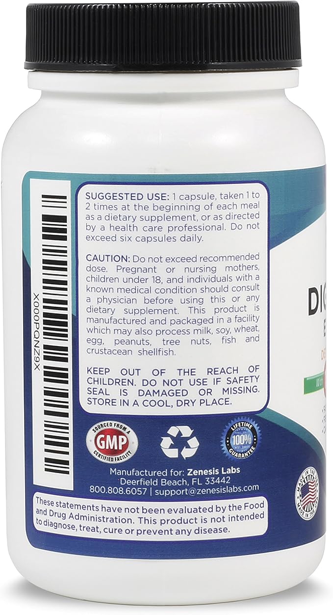 Zenesis Labs Digestive Enzymes - with Amylase Bromelain Protease Lipase &amp 14 Other Enzymes - 90 Capsules