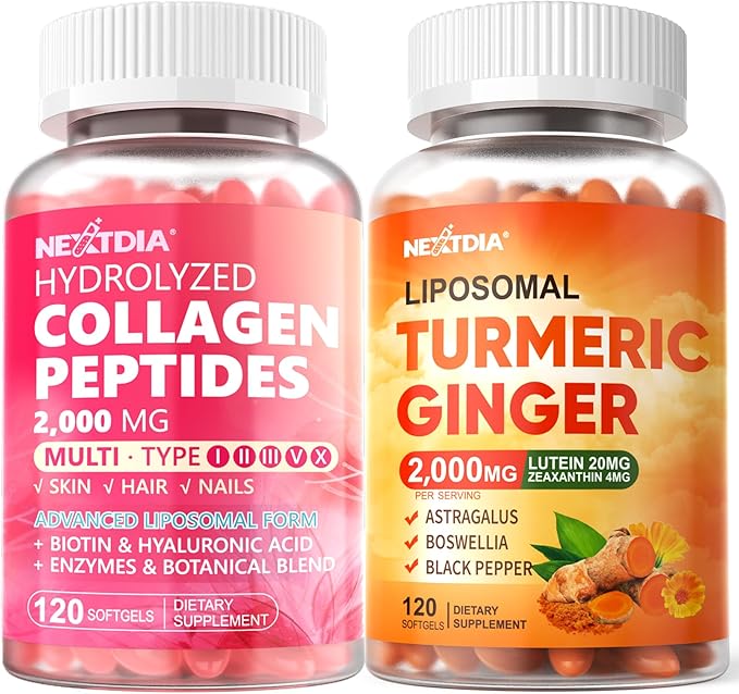 Hydrolyzed Collagen Peptides Pills + Liposomal Turmeric Ginger Lutein Supplement