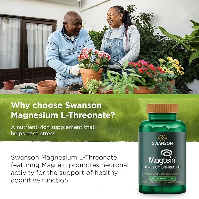 Swanson Magnesium L-Threonate Brain and Cognitive Health Supplement for Professionals Seeking Mental Clarity - 96 mg Magnesium per Serving (90 Vegan Capsules 4 Pack)