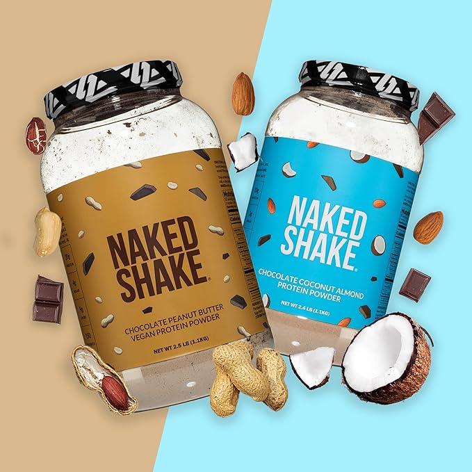 NAKED Shake - Chocolate Coconut Almond Protein Powder - Flavored Plant Based Protein from US &amp Canadian Farms with MCT Oil Gluten-Free Soy-Free No GMOs or Artificial Sweeteners - 30 Servings