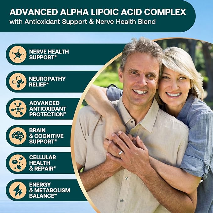 Neuropathy Support Nerve Supplement – Advanced R-Alpha Lipoic Acid Supplement with Benfotiamine NAC &amp B-Complex for Nerve Health Antioxidant &amp Cellular Energy - Vegan 120 Softgels