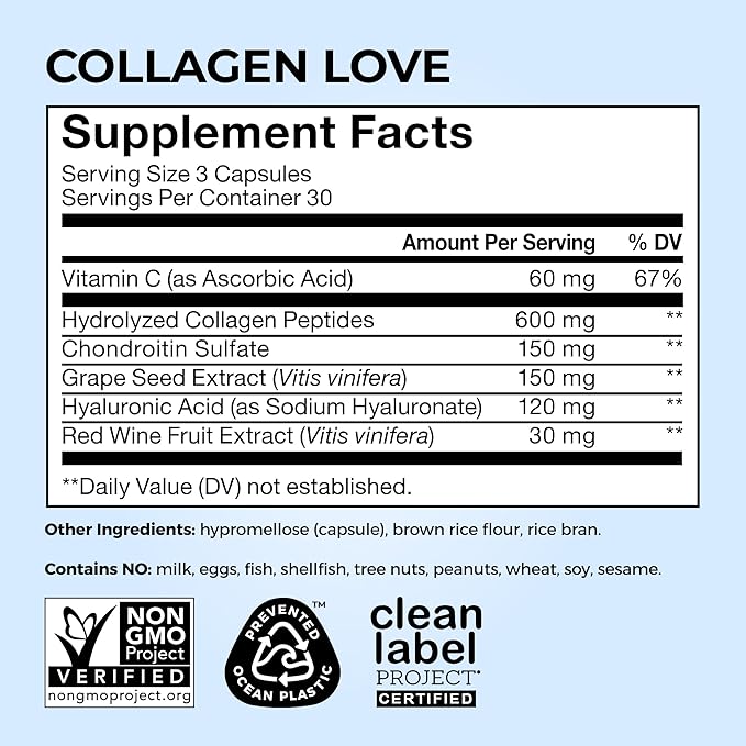 HUM Collagen Love Skin Supplement Collagen Peptides Capsules with Hyaluronic Acid &amp Vitamin C Supports Firm Skin &amp Helps Minimize Signs of Aging Supplements for Women and Men 90 Capsules