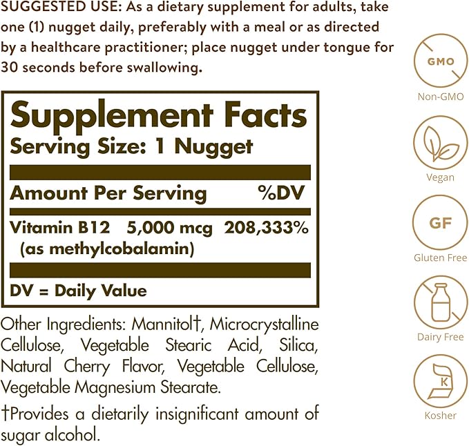 Solgar Gentle Iron - Ideal for Sensitive StomachsRed Blood Cell Supplement &amp Methylcobalamin (Vitamin B12) 5000 mcg 60 Nuggets