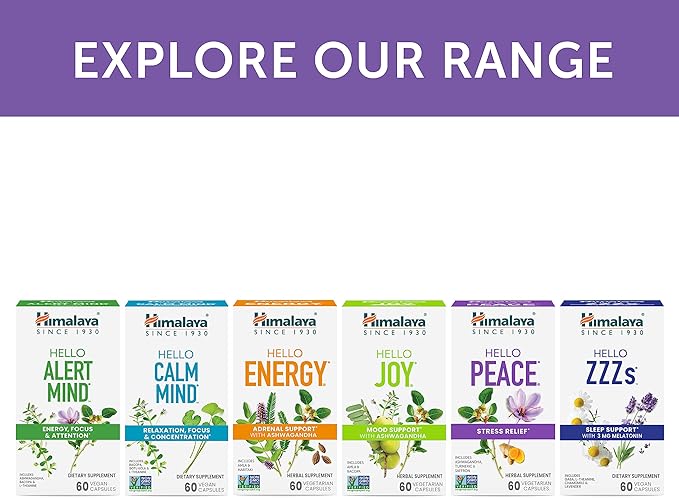 Himalaya Hello Peace - Herbal Stress Relief Supplement with Ashwagandha and Turmeric for Normal Cortisol and Adrenal Support - Vegan Non-GMO Gluten Free 60 Capsules