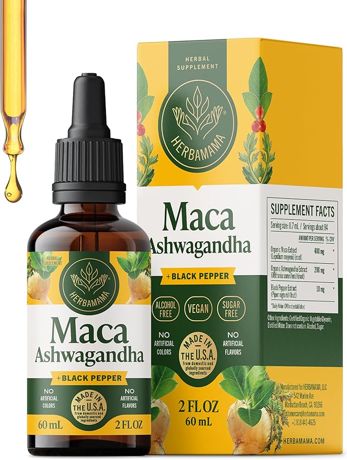 HERBAMAMA Ashwagandha Maca Drops - Vegan Mood Support &amp Overall Well-Being with Ashwagandha and Maca Root Extract Tincture - Non-GMO Alcohol &amp Sugar-Free Women &amp Men Support Supplement 2