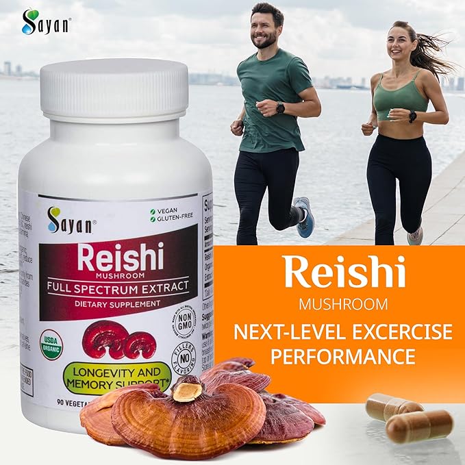 Sayan Reishi Mushroom Extract 90 Capsules/440mg Each – Longevity Vitality Wellness &amp Immune Support Supplement – USDA Organic &amp Vegan – Non-GMO No Fillers or Additives – Always Pure and Po