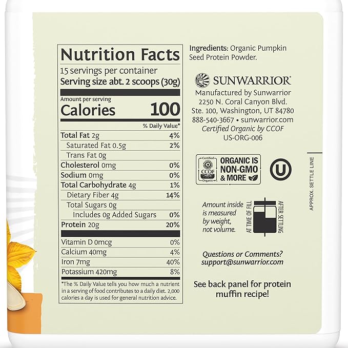 Organic Pumpkin Seed Protein Powder Cold Pressed Simple Single-Ingredient Superfood Plant-Based Easy to Digest All 9 Essential Amino Acids Mild Flavor for Smoothies Baking &amp 20g Protein 15 Serv