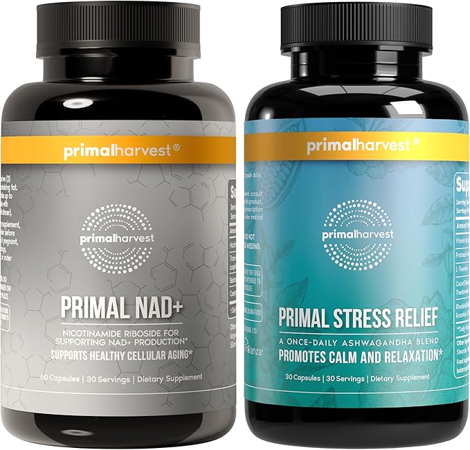 Primal Harvest Daily Two-Step Routine | NAD+ &amp Stress | 2 Pack | 30 Day Supply